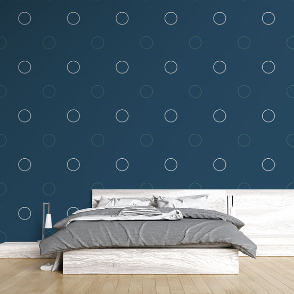 Polka Dot Wallpaper | White Circles on Navy Blue Wall Mural