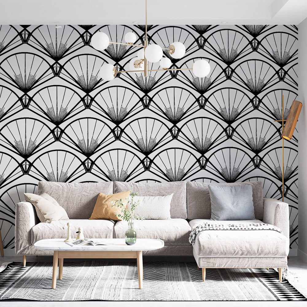 Fan Wallpaper | Black and White Art Deco Wall Mural