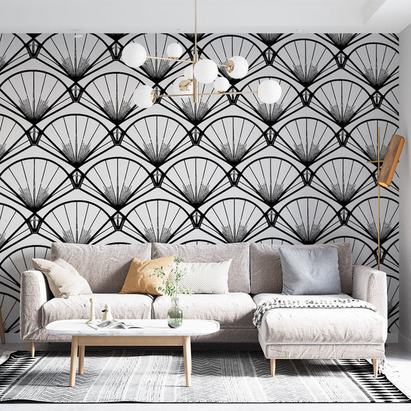 Fan Wallpaper | Black and White Art Deco Wall Mural