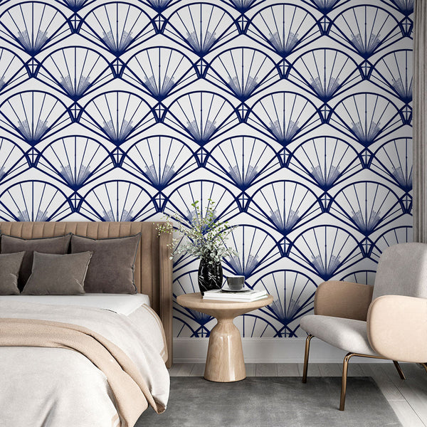 Fan Wallpaper | Navy Blue Geometric Wall Mural