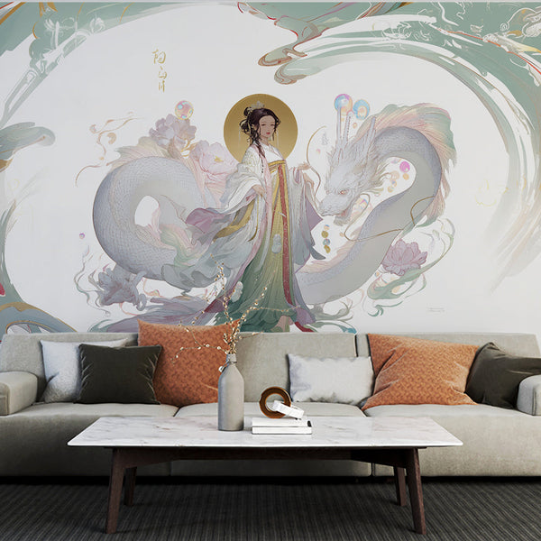 Dragon and Goddess Wallpaper | Mythological Wall Mural