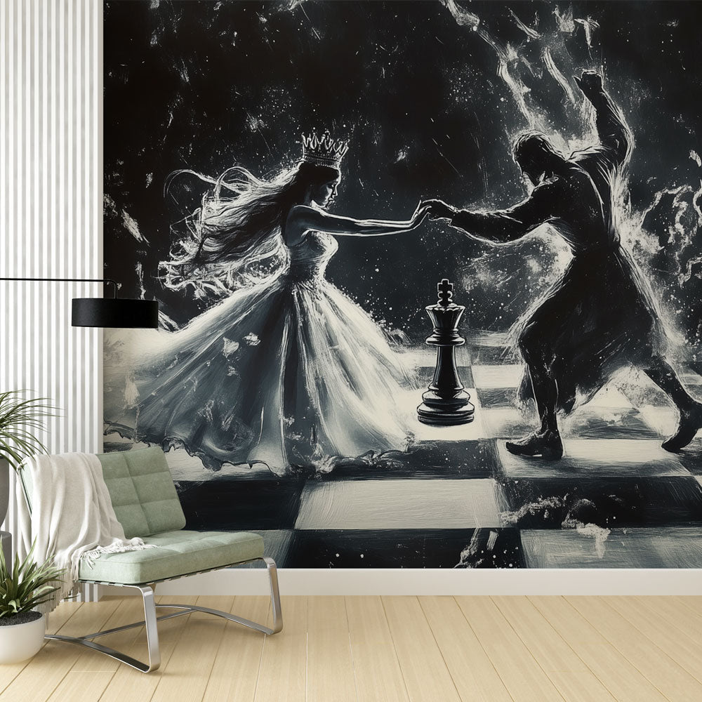 Mystic Dance Wallpaper | Black White Chessboard Mural