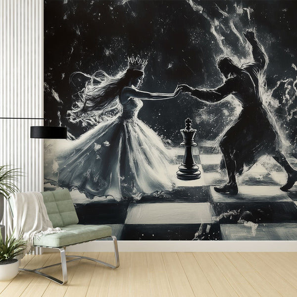 Mystic Dance Wallpaper | Black White Chessboard Mural