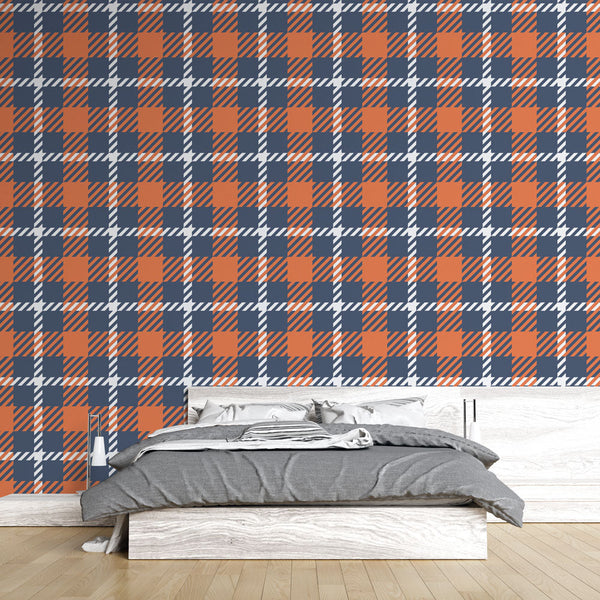 Tartan Wallpaper - Orange & Navy Pattern