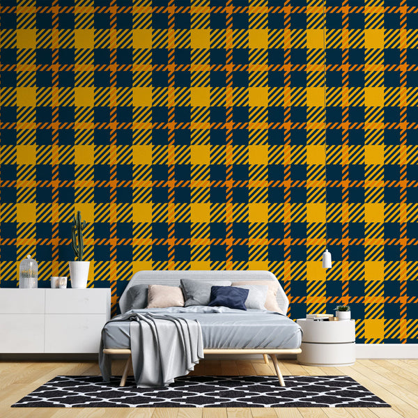 Tartan Wallpaper - Navy & Yellow Pattern