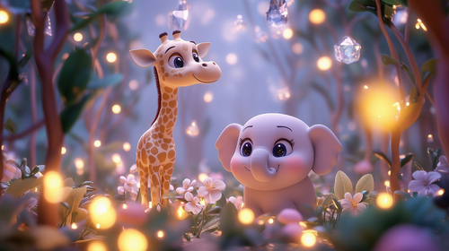 Cute Animals Wallpaper | Giraffe Elephant Wall Mural
