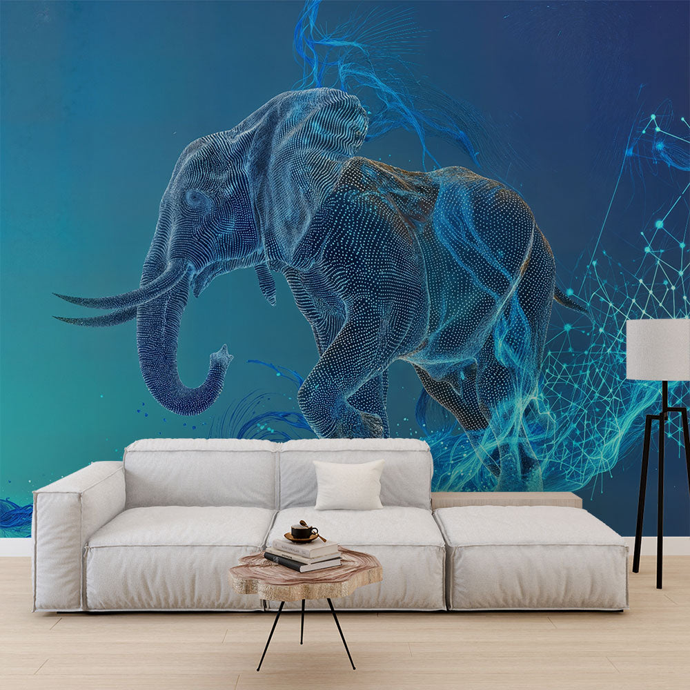 Digital Elephant Wallpaper | Futuristic Tech Wall Mural