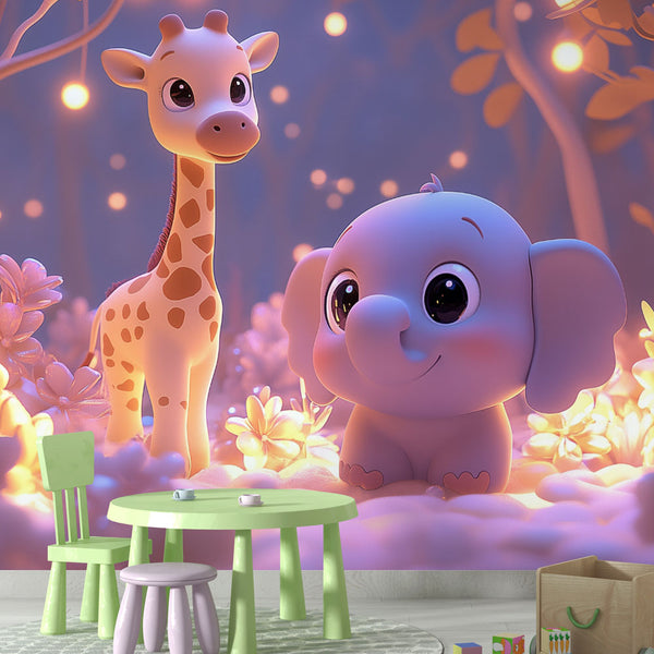 Enchanted Animals Wallpaper | Giraffe Elephant Mural