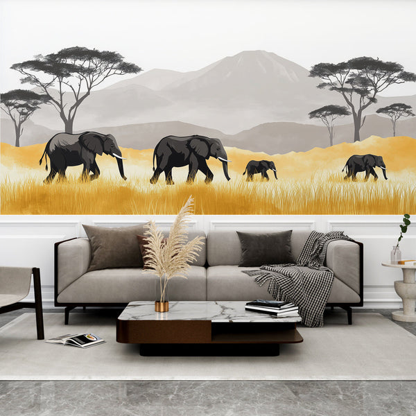 Savanna Safari Elephant Wallpaper | Golden Wall Mural