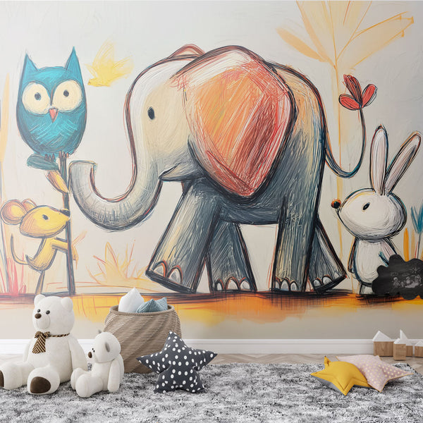 Colorful Forest Animals Wallpaper | Cheerful Woodland Wall Mural