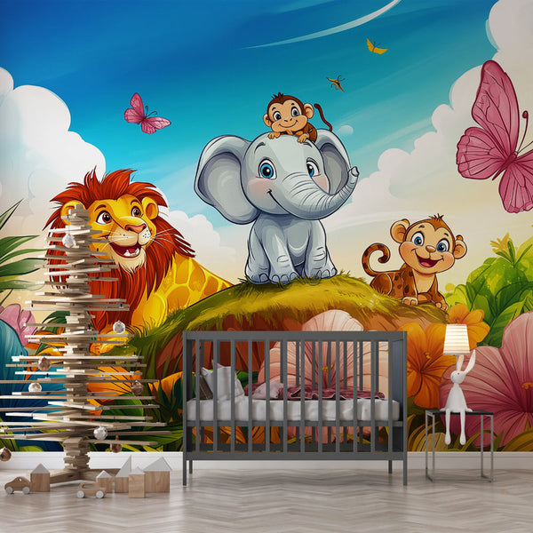 Jungle Wallpaper | Colourful Animals Flowers Wall Mural