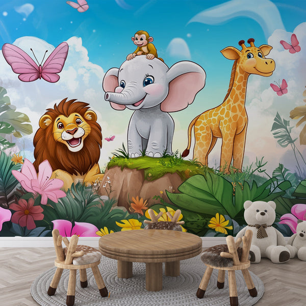 Jungle Animals Wallpaper | Playful Kids Wall Mural
