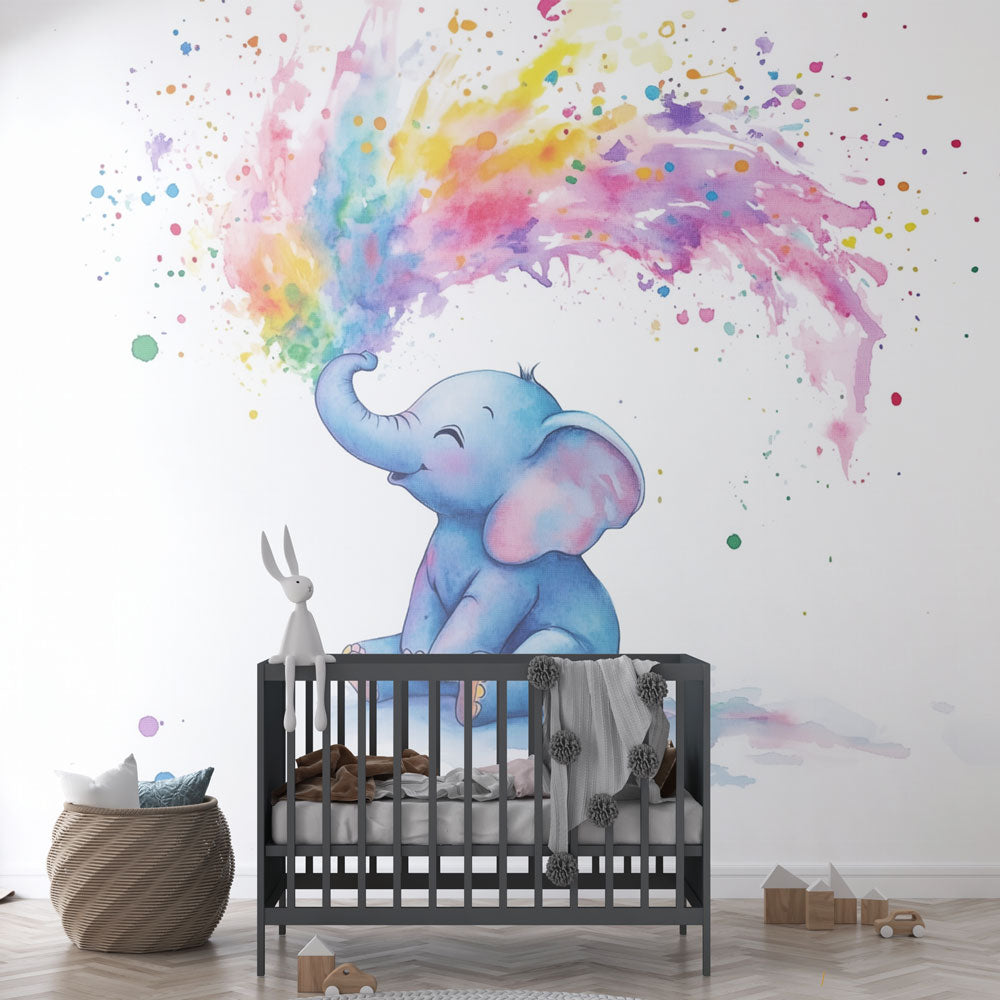 Watercolor elephant wallpaper | Color splash wall mural