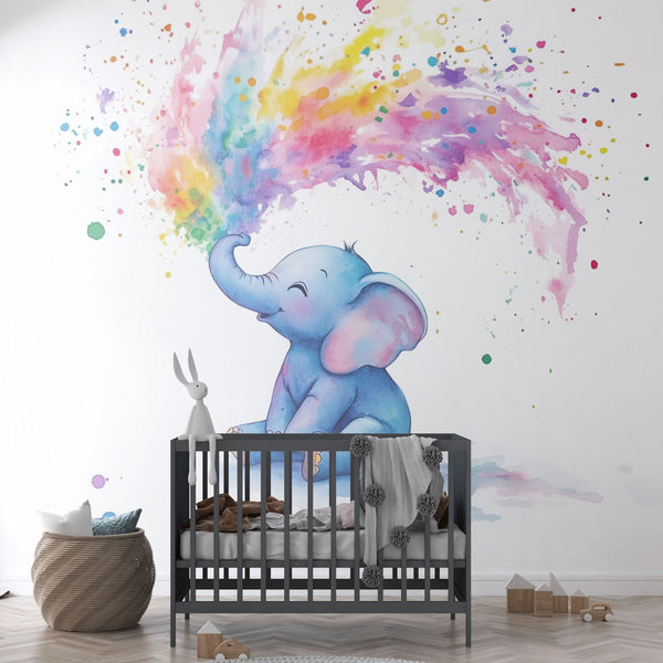 Watercolor elephant wallpaper | Color splash wall mural