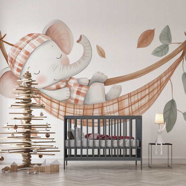 Elephant Wallpaper | Adorable Sleeping Elephant Wall Mural