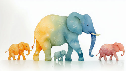Colorful Elephants Wallpaper | Starry Wall Mural Kids