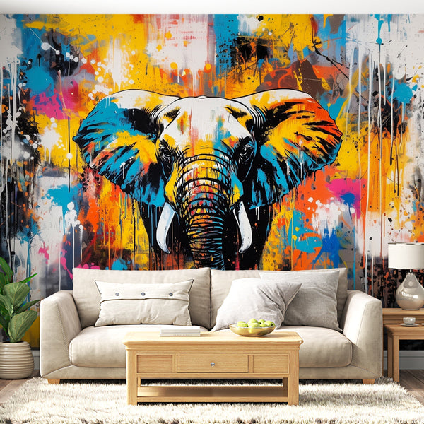 Elephant wallpaper | Abstract multicolor wall mural