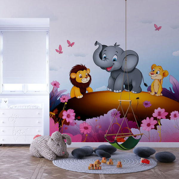 Kids Wallpaper | Pastel Jungle Animals Wall Mural