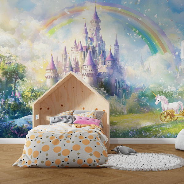 Fairy Tale Wallpaper | Enchanted Castle and Unicorn Wall Mural