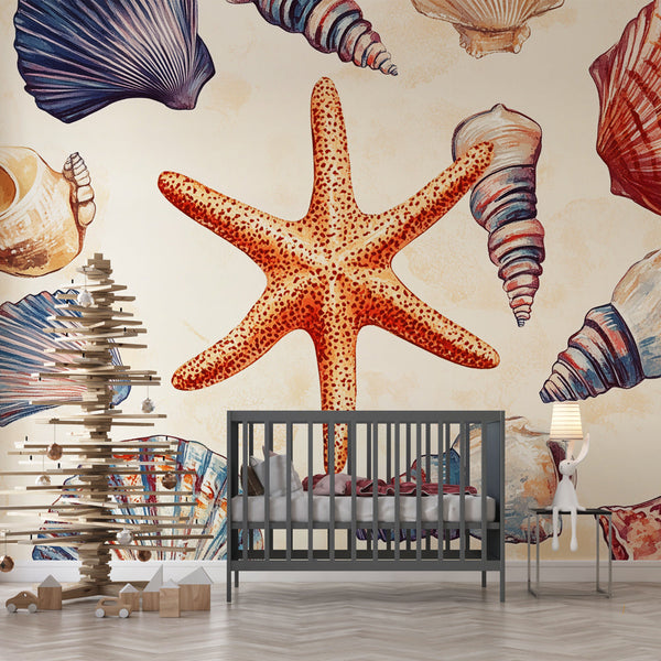 Seashells Wallpaper | Marine Starfish Design Wall Mural