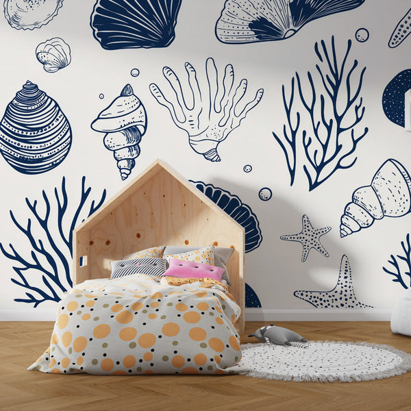 Marine Wallpaper | Seashell and Coral Pattern Wall Mural