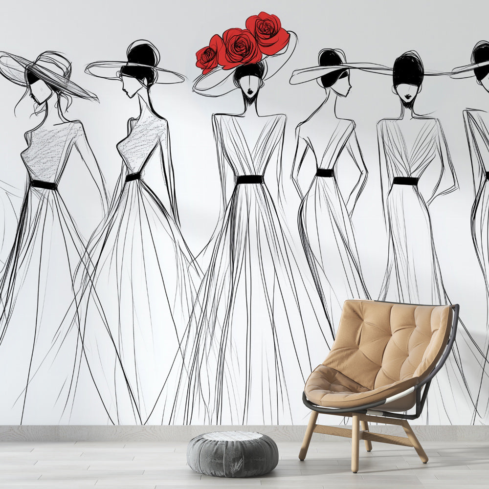 Fashion Wallpaper | Black White Red Accents Wall Mural