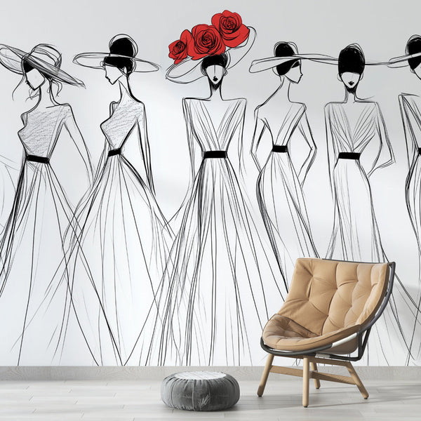 Fashion Wallpaper | Black White Red Accents Wall Mural