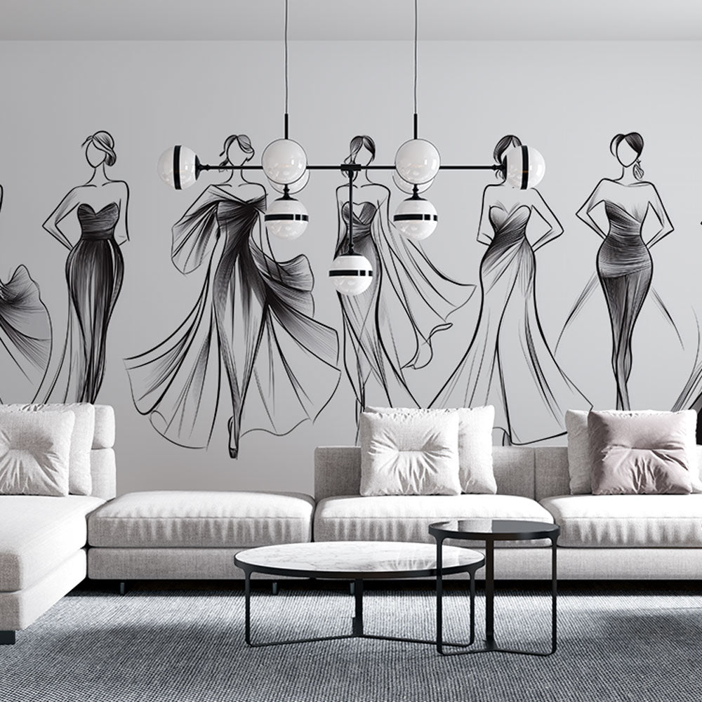 Fashion Sketches Wallpaper | Black & White Elegance Mural