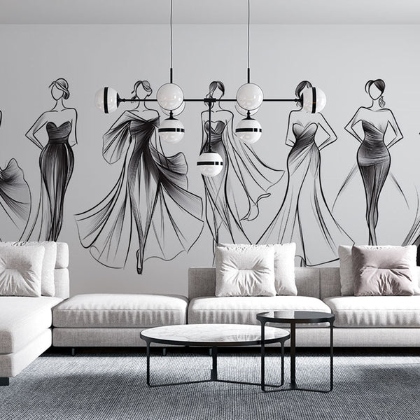 Fashion Sketches Wallpaper | Black & White Elegance Mural