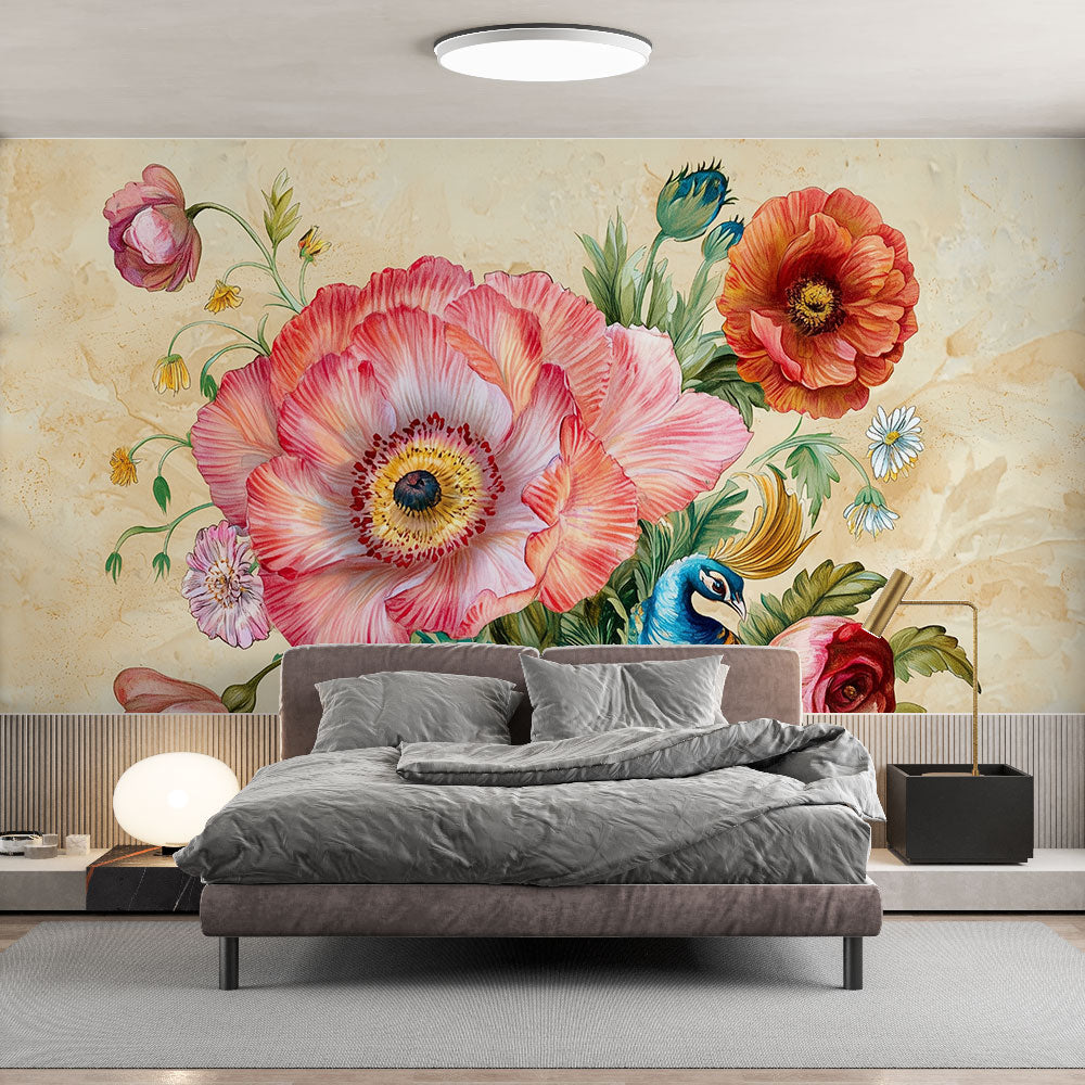 Peacock and Floral Wallpaper | Exotic Harmony Wall Mural