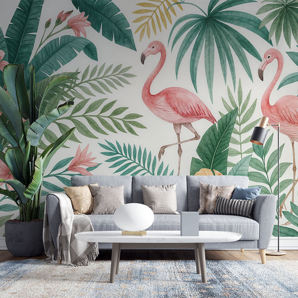 Flamingo Wallpaper | Tropical Botanical Wall Mural