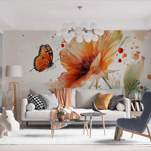 Butterfly Wallpaper | Artistic Floral Burst Wall Mural