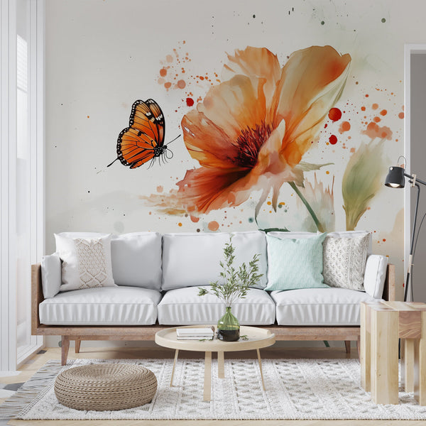 Watercolour Butterfly Wallpaper | Floral Art Wall Mural