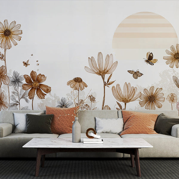 Floral Wallpaper | Country Design with Elegant Butterflies