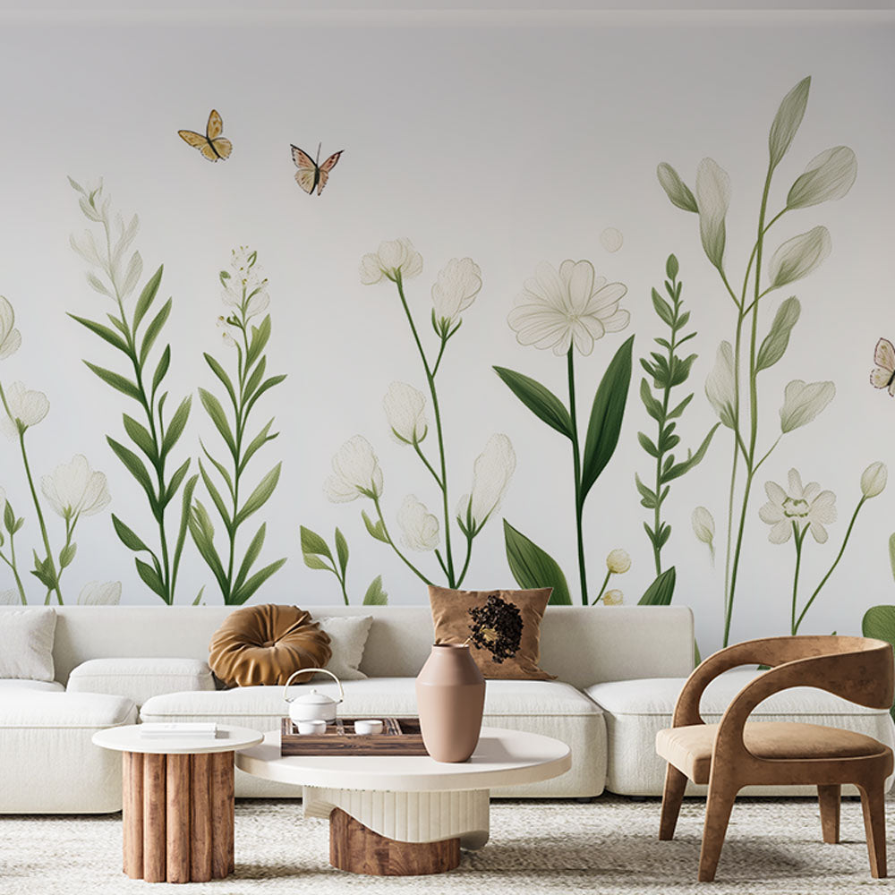 Floral Wallpaper | Butterflies and Wildflowers Mural