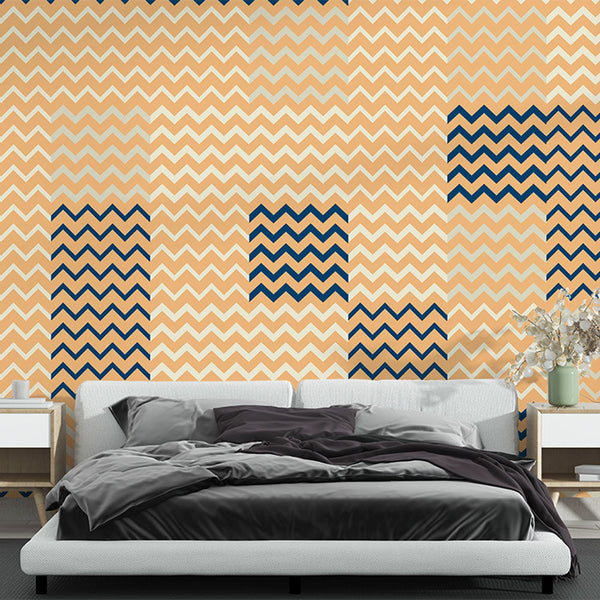 Zigzag Wallpaper | Beige and Navy Wall Mural