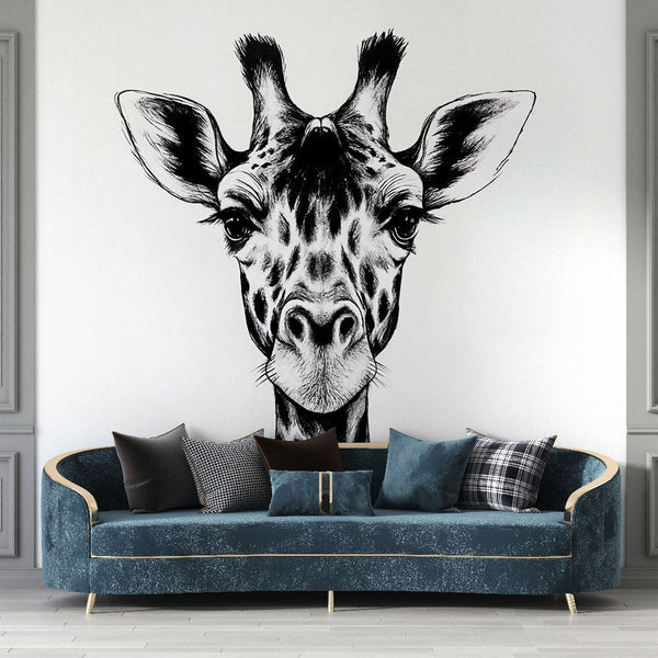 Giraffe Wallpaper | Black & White Illustration Wall Mural