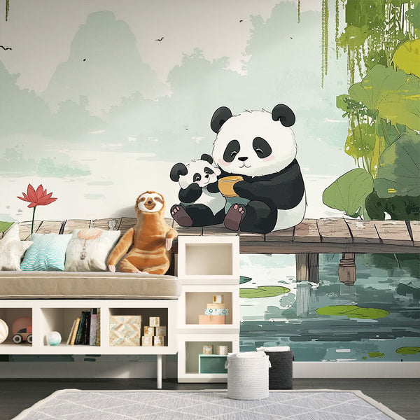 Panda Wallpaper | Peaceful Pontoon Wall Mural for Kids