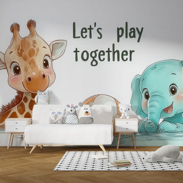 Kids Wallpaper | Giraffe Elephant Friends Wall Mural