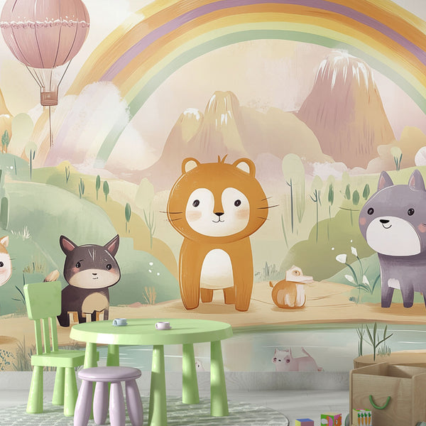 Magical Animals Wallpaper | Rainbow Wall Mural for Kids