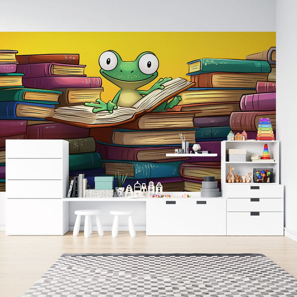 Reading Frog Wallpaper | Colourful Wall Mural for Kids