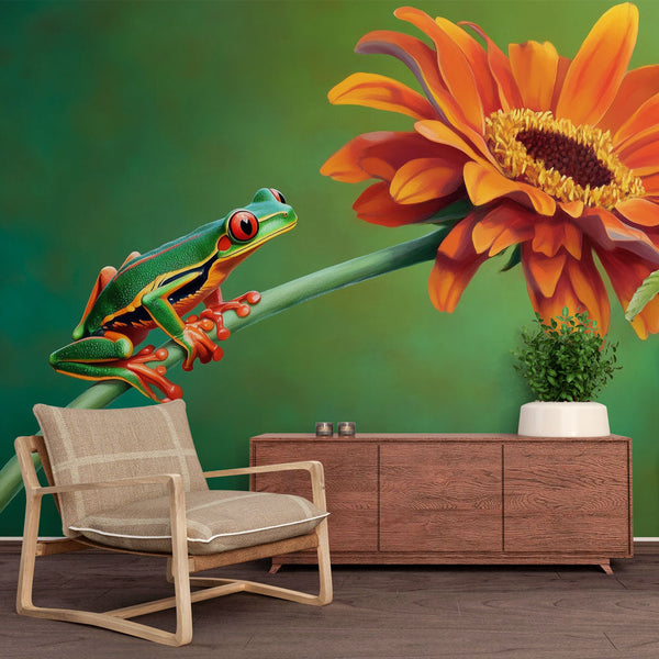 Tropical frog wallpaper | Vibrant decor wall mural
