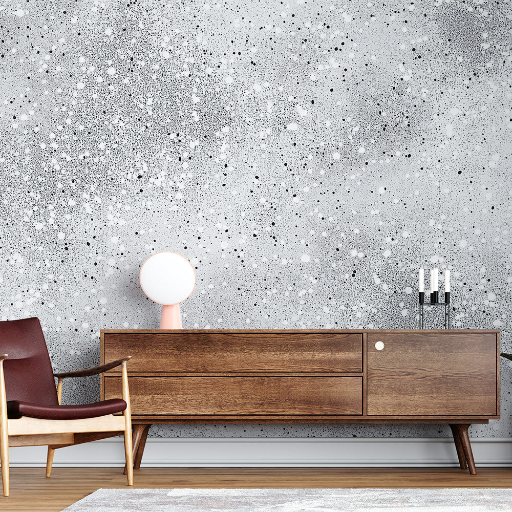 Splatter Wallpaper | Modern Black and White on Gray