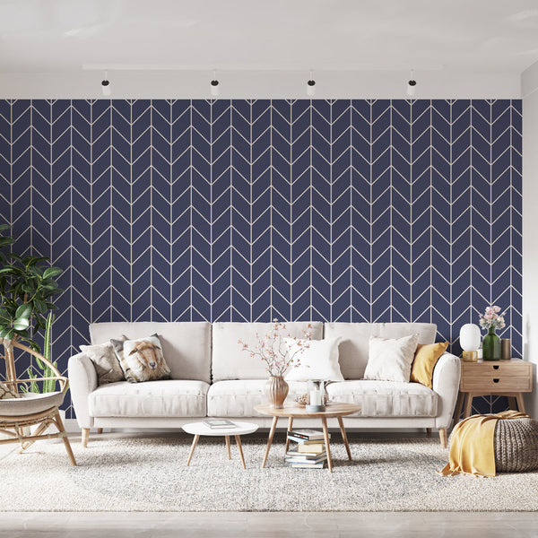 Geometric Chevron Wallpaper | Navy Blue and White