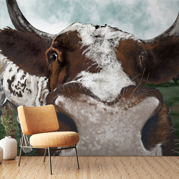 Cow Wallpaper | Rustic Artistic Illustration Wall Mural
