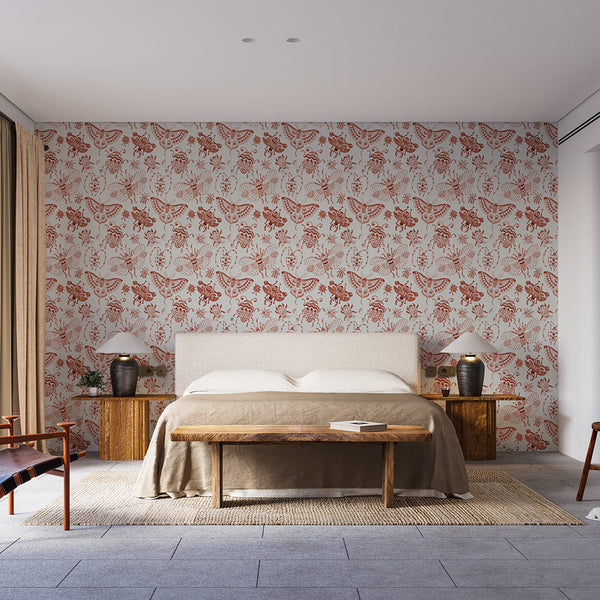 Butterfly Wallpaper | Vintage Red and White Design