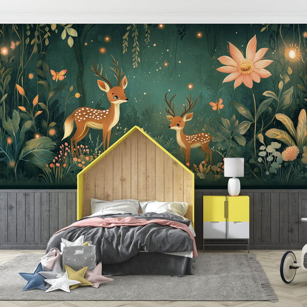 Enchanted Forest Deer Wallpaper | Glowing Wall Mural