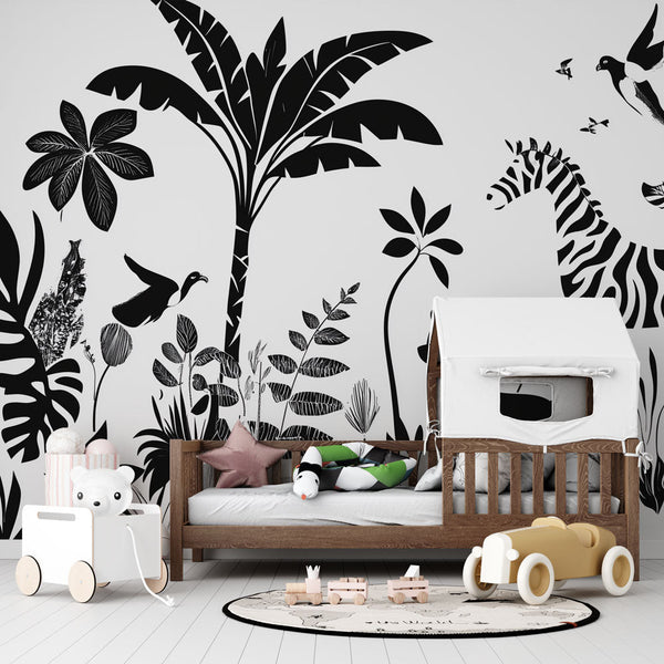 Black White Jungle Wallpaper | Graphic Animal Wall Mural