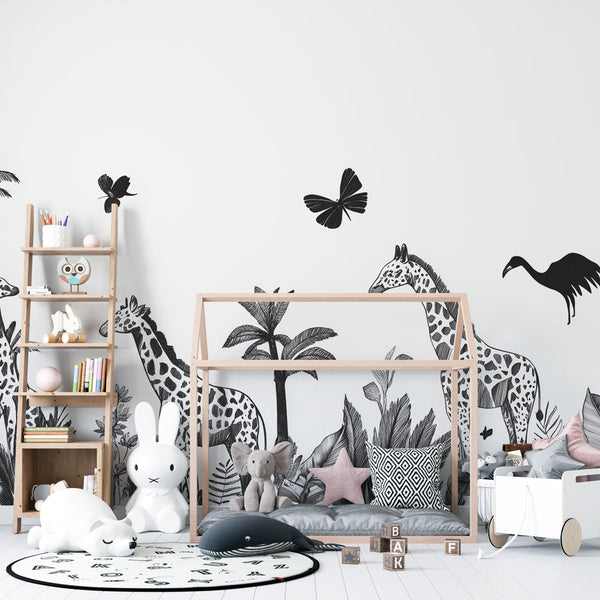 Wild Jungle Wallpaper | Monochrome Giraffe Wall Mural