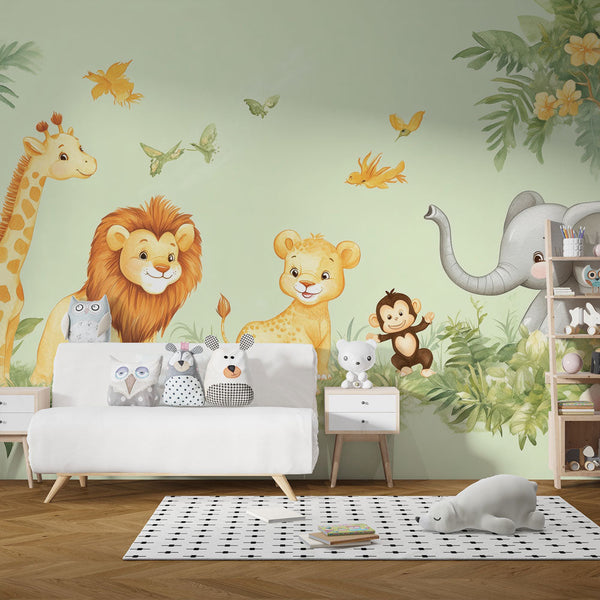 Kids Jungle Wallpaper | Cute Animals Wall Mural